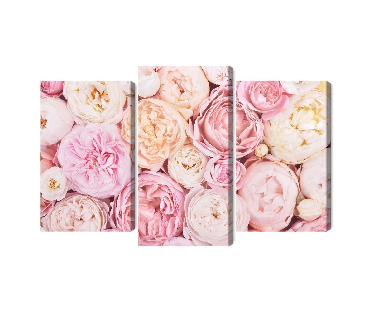 Mehrteiliges Bild Blühende Blumen In Pastellfarben