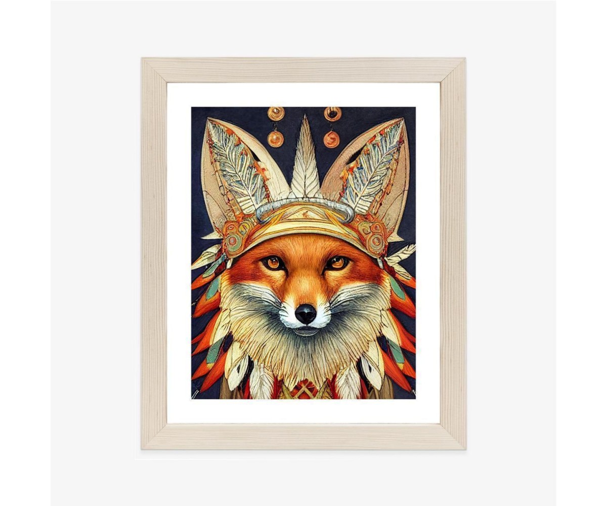 Poster Red Tribal Fox Portrait. Vintage Hand Drawn For T-Shirt  Poster  Clothes.