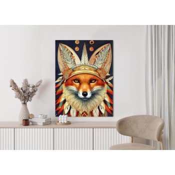 Poster Red Tribal Fox Portrait. Vintage Hand Drawn For T-Shirt  Poster  Clothes.
