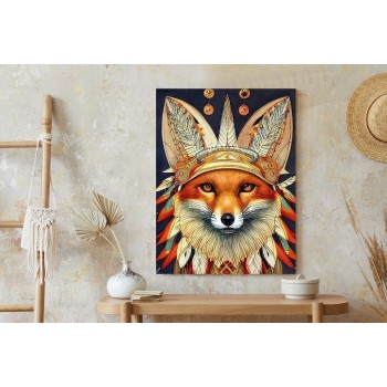 Poster Red Tribal Fox Portrait. Vintage Hand Drawn For T-Shirt  Poster  Clothes.