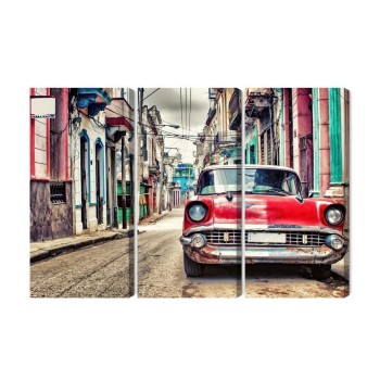 Mehrteiliges Bild Rotes Chevrolet-Auto Im Retro-Stil