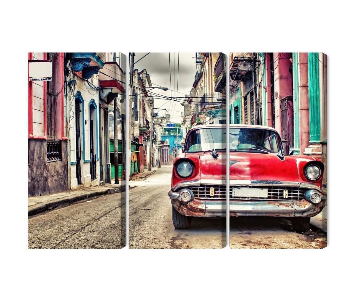 Mehrteiliges Bild Rotes Chevrolet-Auto Im Retro-Stil