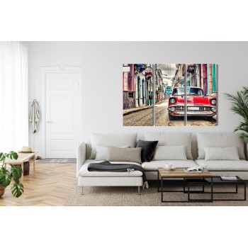 Mehrteiliges Bild Rotes Chevrolet-Auto Im Retro-Stil