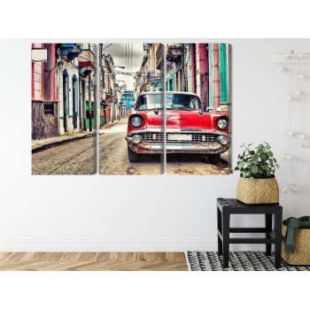 Mehrteiliges Bild Rotes Chevrolet-Auto Im Retro-Stil
