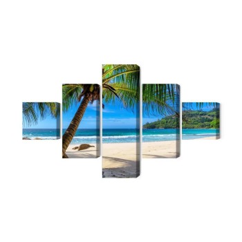 Mehrteiliges Bild Tropischer Strand Mit 3D-Palme