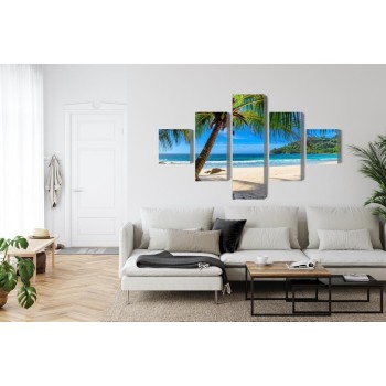 Mehrteiliges Bild Tropischer Strand Mit 3D-Palme