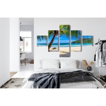 Mehrteiliges Bild Tropischer Strand Mit 3D-Palme