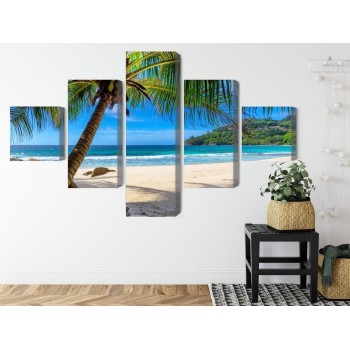 Mehrteiliges Bild Tropischer Strand Mit 3D-Palme