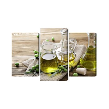 Mehrteiliges Bild Olivenöl Mit Grünen Oliven