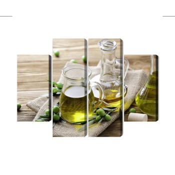 Mehrteiliges Bild Olivenöl Mit Grünen Oliven