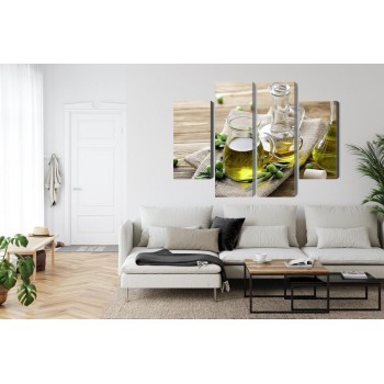Mehrteiliges Bild Olivenöl Mit Grünen Oliven