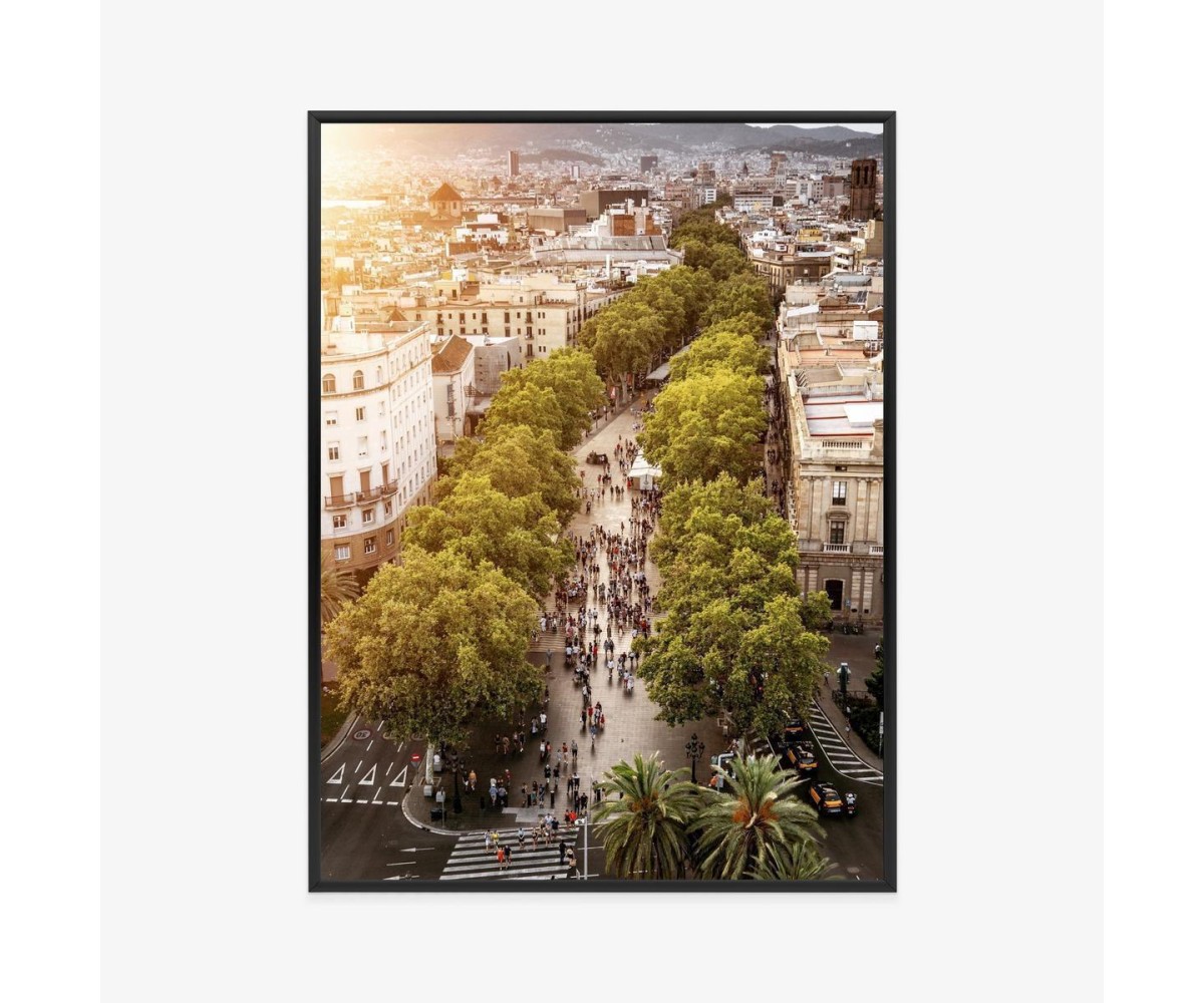 Poster Blick Auf La Rambla In Barcelona Bei Sonnenuntergang