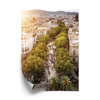 Poster Blick Auf La Rambla In Barcelona Bei Sonnenuntergang