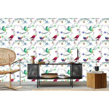 Tapete Bunte Vögel Auf Farbigem Hintergrund