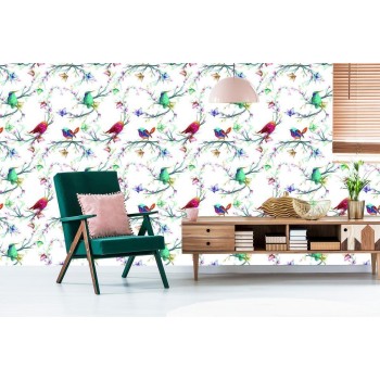Tapete Bunte Vögel Auf Farbigem Hintergrund