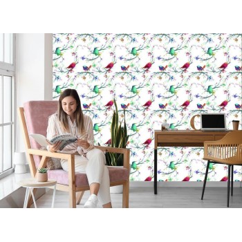 Tapete Bunte Vögel Auf Farbigem Hintergrund