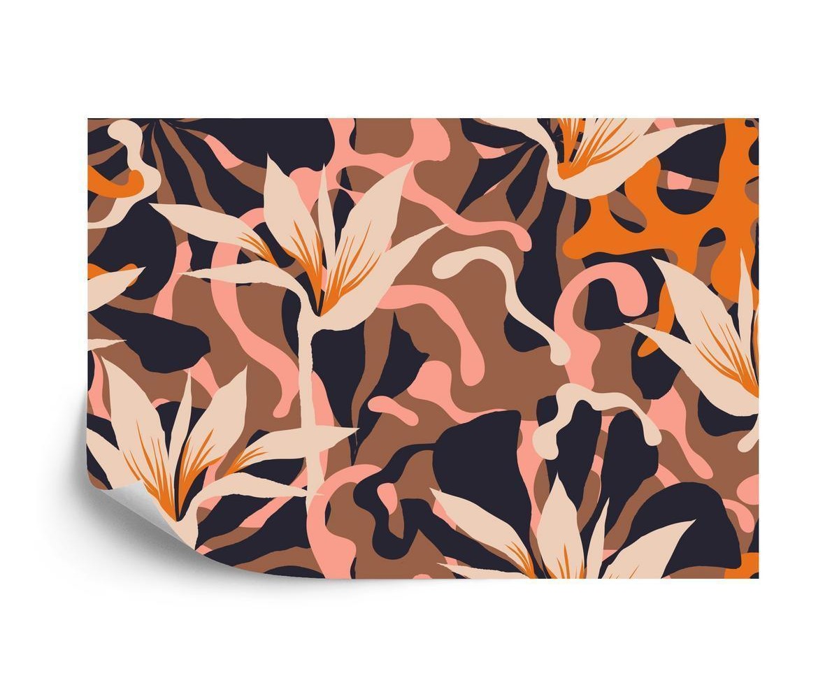 Fototapete Abstract Jungle Plants Pattern. Creative Collage Contemporary Floral Seamless Pattern. Fashionable Template F