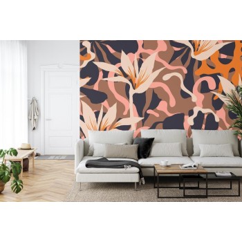 Fototapete Abstract Jungle Plants Pattern. Creative Collage Contemporary Floral Seamless Pattern. Fashionable Template F