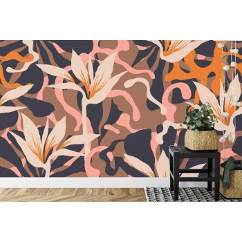 Fototapete Abstract Jungle Plants Pattern. Creative Collage Contemporary Floral Seamless Pattern. Fashionable Template F