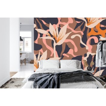 Fototapete Abstract Jungle Plants Pattern. Creative Collage Contemporary Floral Seamless Pattern. Fashionable Template F