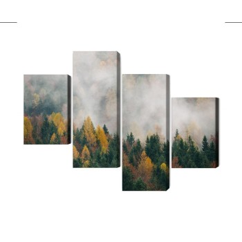 Mehrteiliges Bild Herbstwald Im Nebel 3D