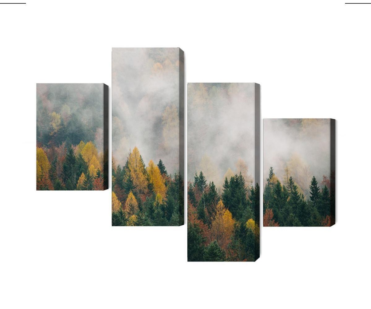 Mehrteiliges Bild Herbstwald Im Nebel 3D