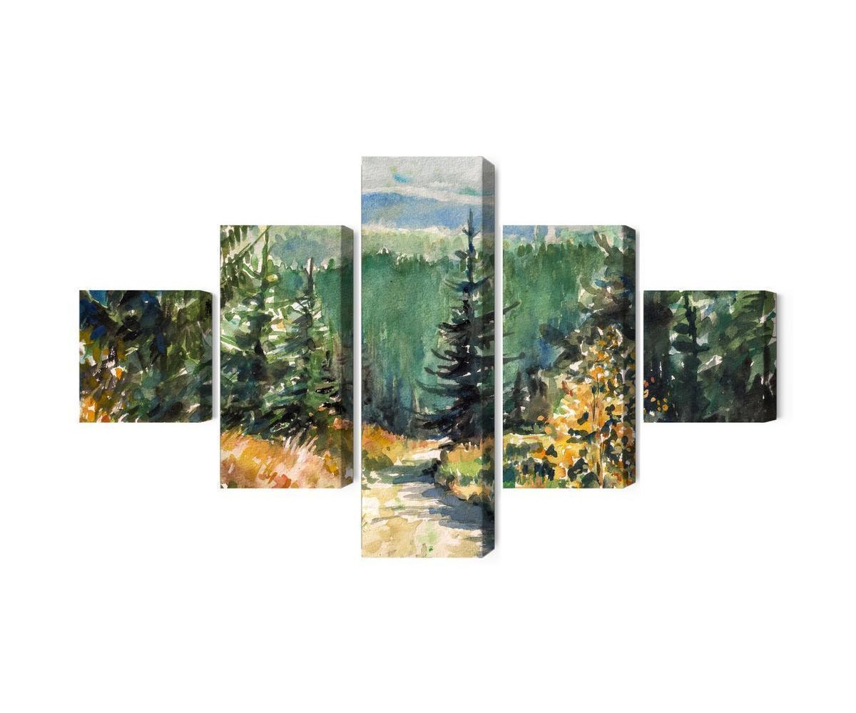 Mehrteiliges Bild Waldlandschaft Mit Wasserfarben Gemalt