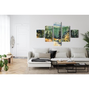 Mehrteiliges Bild Waldlandschaft Mit Wasserfarben Gemalt