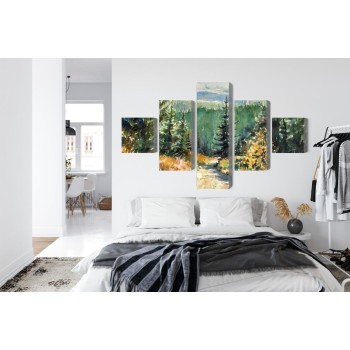 Mehrteiliges Bild Waldlandschaft Mit Wasserfarben Gemalt
