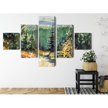 Mehrteiliges Bild Waldlandschaft Mit Wasserfarben Gemalt