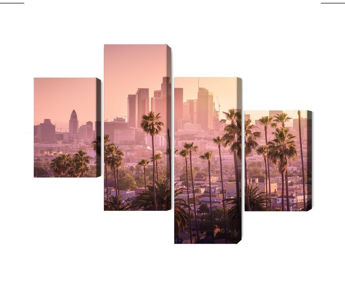 Mehrteiliges Bild Innenstadt Von Los Angeles Bei Sonnenuntergang