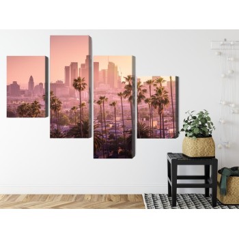 Mehrteiliges Bild Innenstadt Von Los Angeles Bei Sonnenuntergang