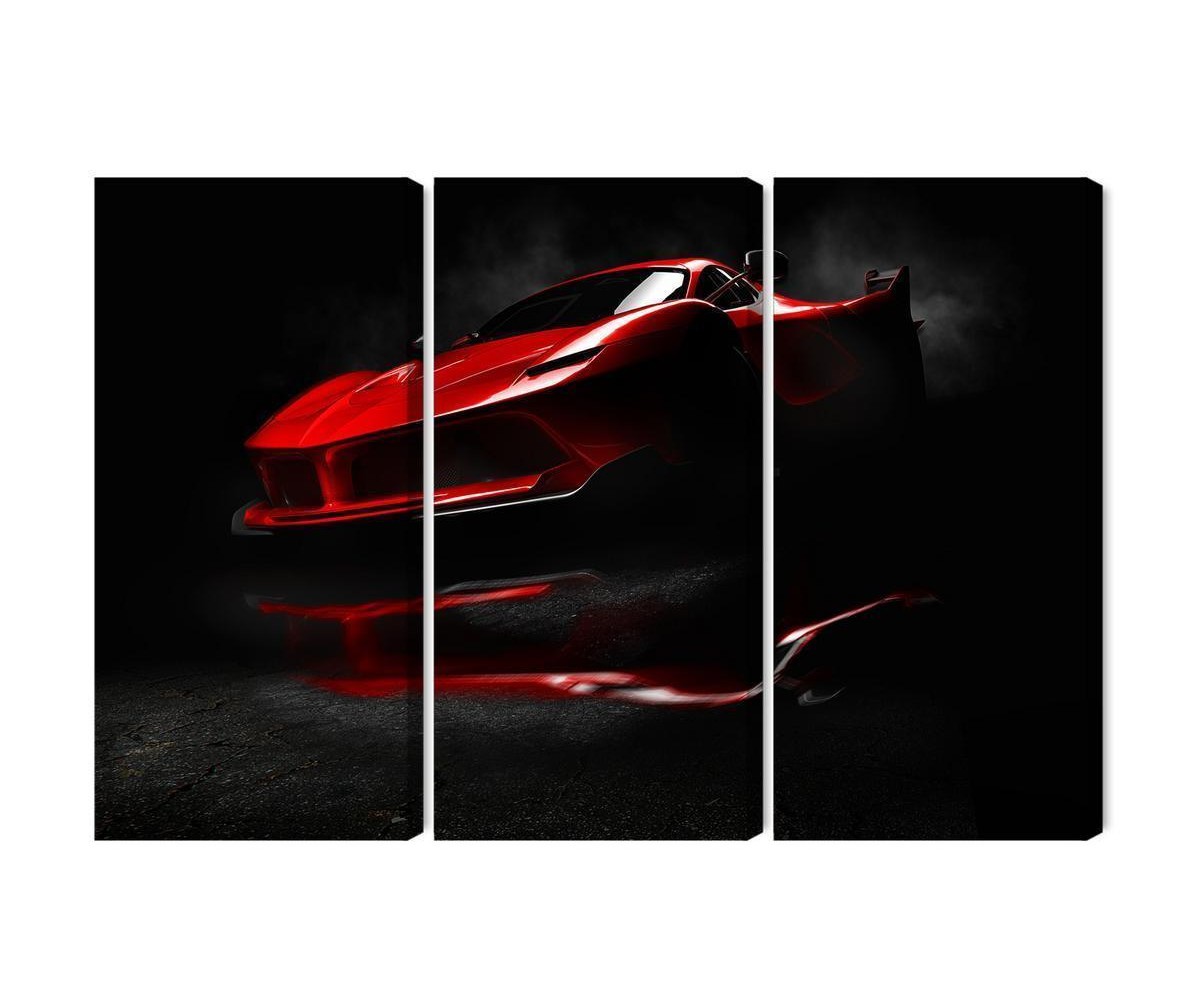 Mehrteiliges Bild Roter Sportwagen 3D