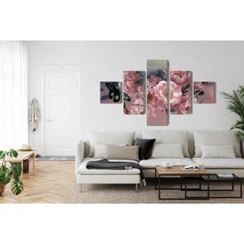 Mehrteiliges Bild Blumenstrauß Und Ein Schmetterling