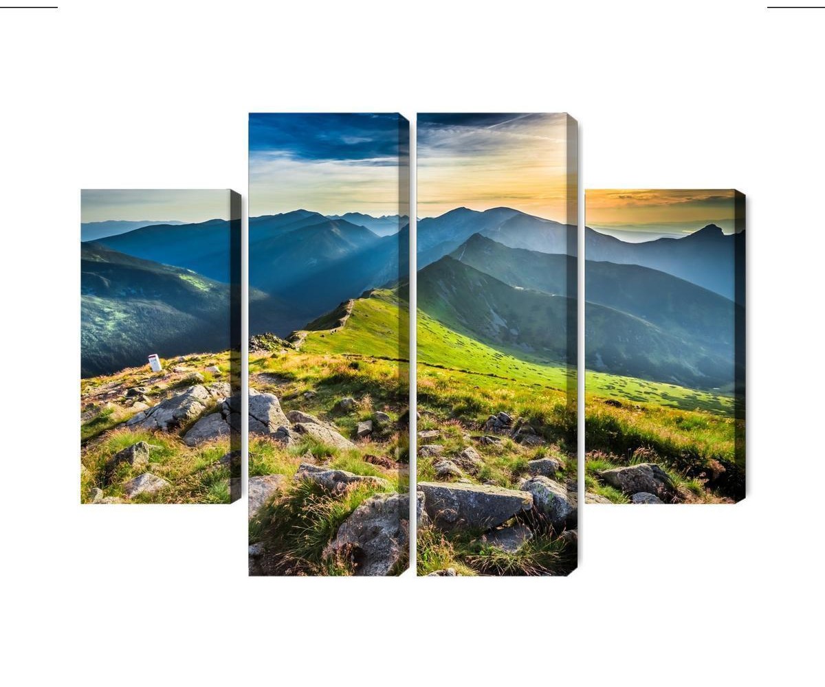 Mehrteiliges Bild Sonnenuntergang In Den Bergen 3D