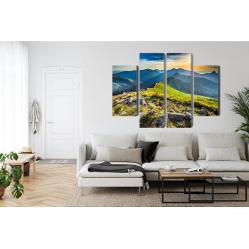 Mehrteiliges Bild Sonnenuntergang In Den Bergen 3D