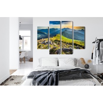 Mehrteiliges Bild Sonnenuntergang In Den Bergen 3D