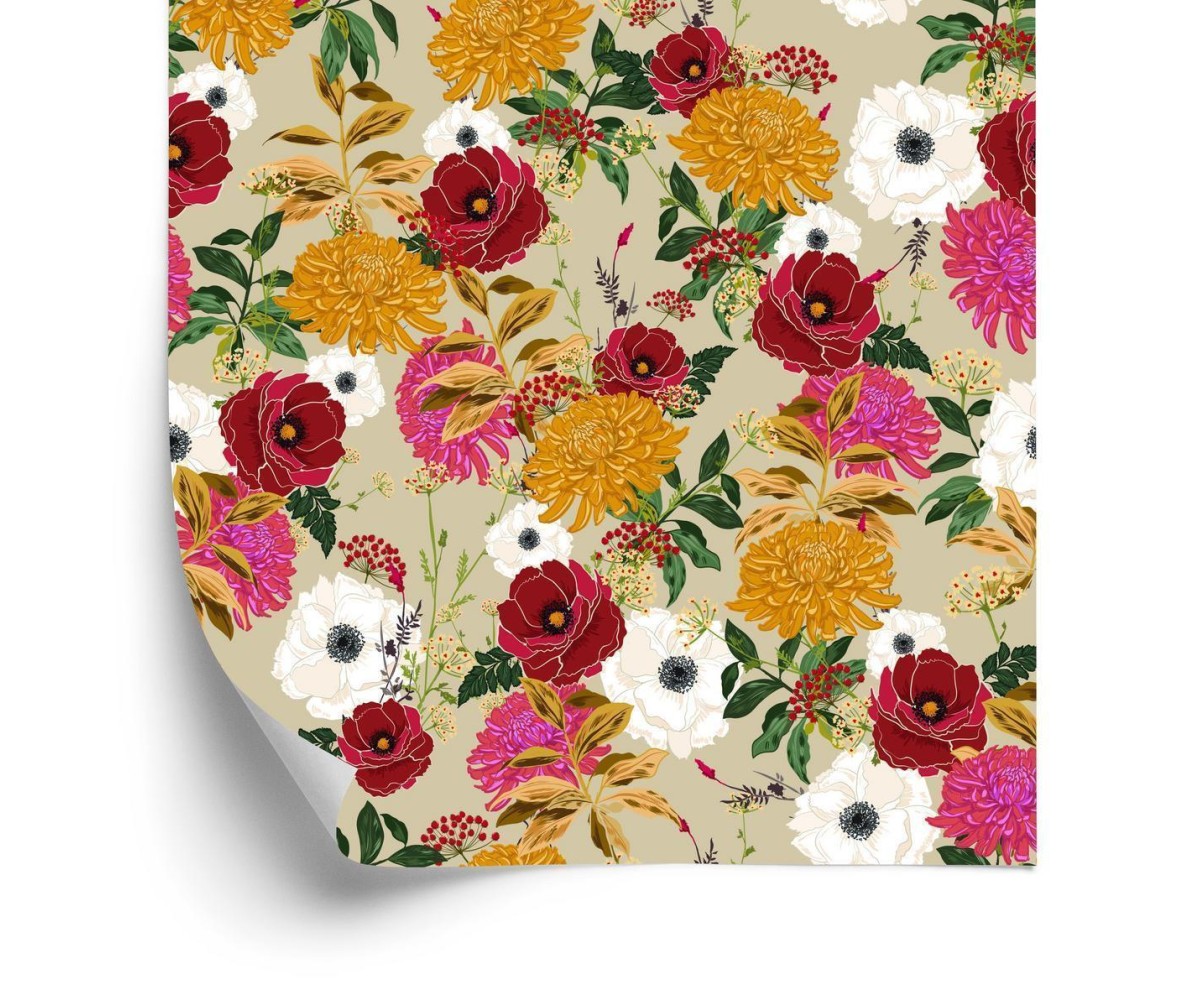 Tapete Bunte Blumen Im Retro-Stil