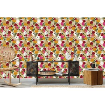 Tapete Bunte Blumen Im Retro-Stil