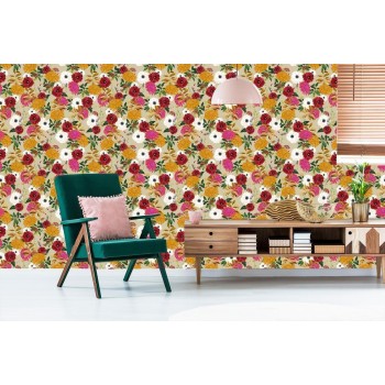 Tapete Bunte Blumen Im Retro-Stil