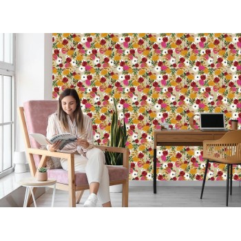 Tapete Bunte Blumen Im Retro-Stil