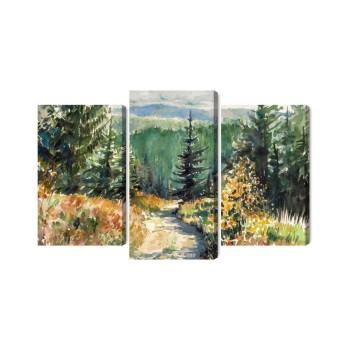 Mehrteiliges Bild Waldlandschaft Mit Wasserfarben Gemalt