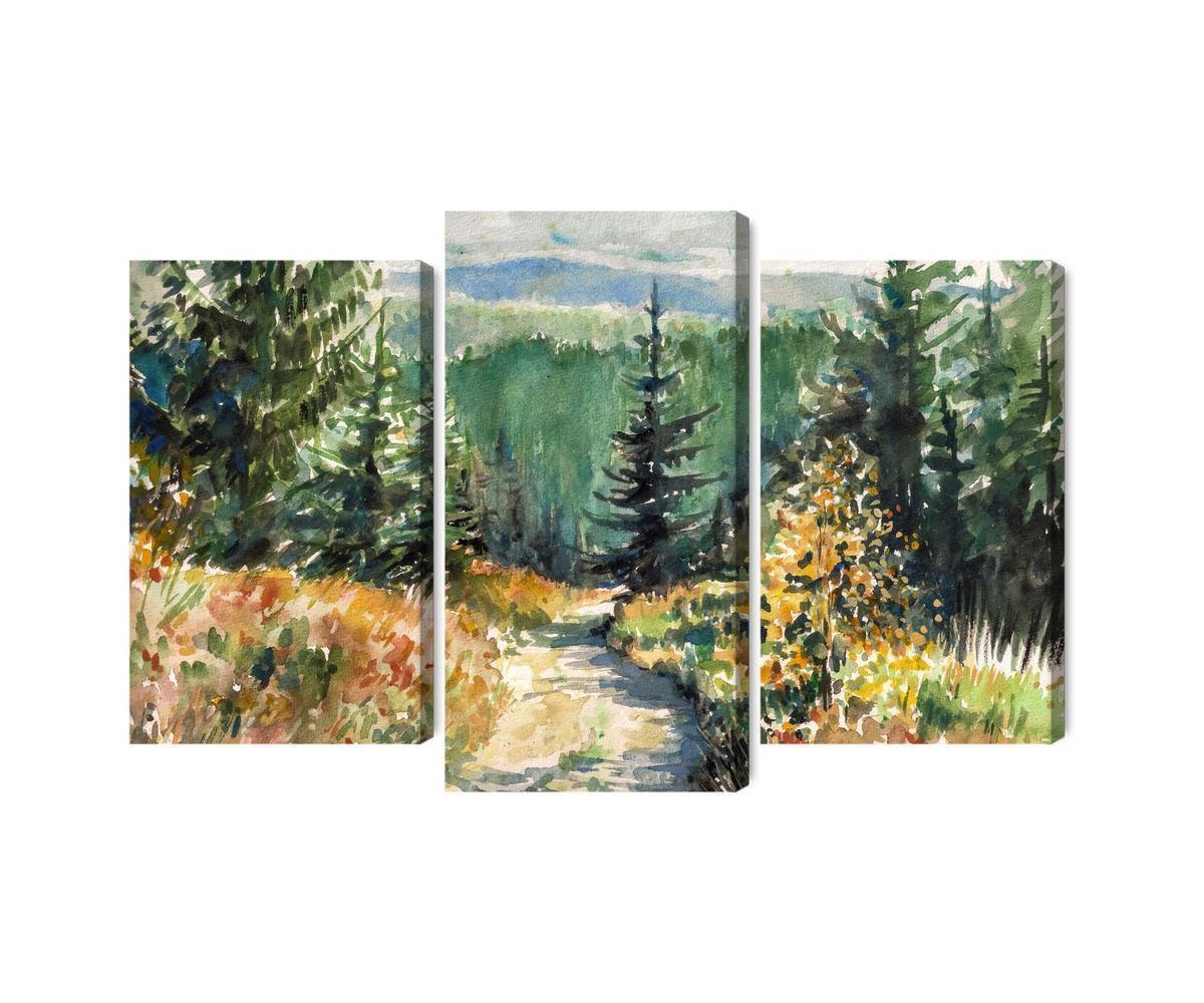 Mehrteiliges Bild Waldlandschaft Mit Wasserfarben Gemalt