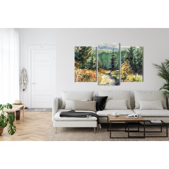 Mehrteiliges Bild Waldlandschaft Mit Wasserfarben Gemalt