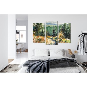 Mehrteiliges Bild Waldlandschaft Mit Wasserfarben Gemalt