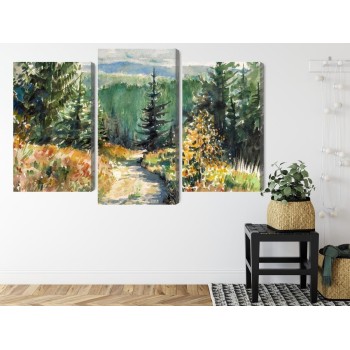 Mehrteiliges Bild Waldlandschaft Mit Wasserfarben Gemalt