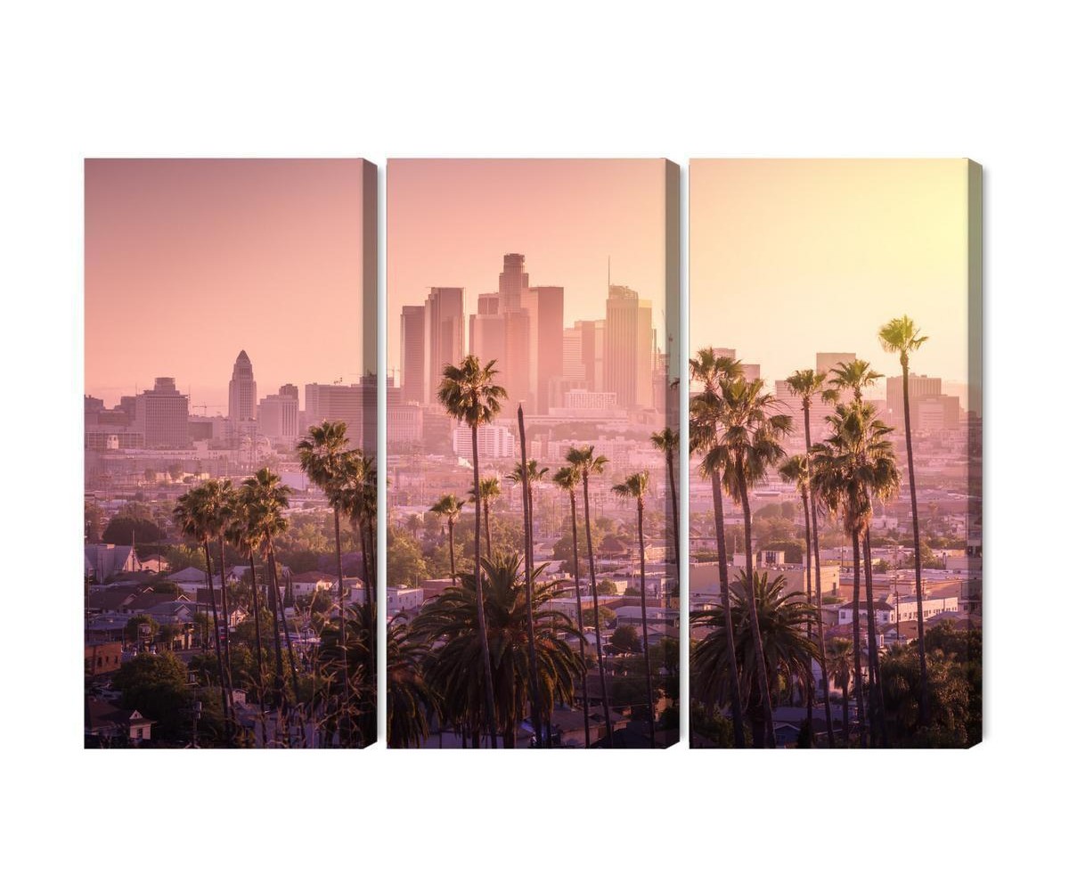 Mehrteiliges Bild Innenstadt Von Los Angeles Bei Sonnenuntergang