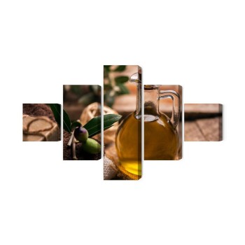 Mehrteiliges Bild Eine Flasche Olivenöl