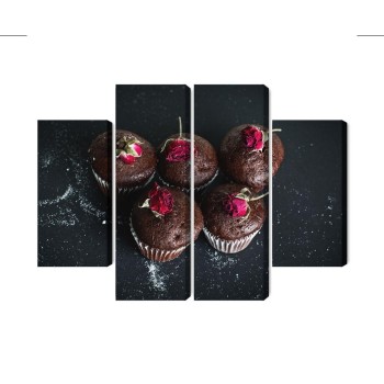 Mehrteiliges Bild Schokoladenmuffins Mit Rosen