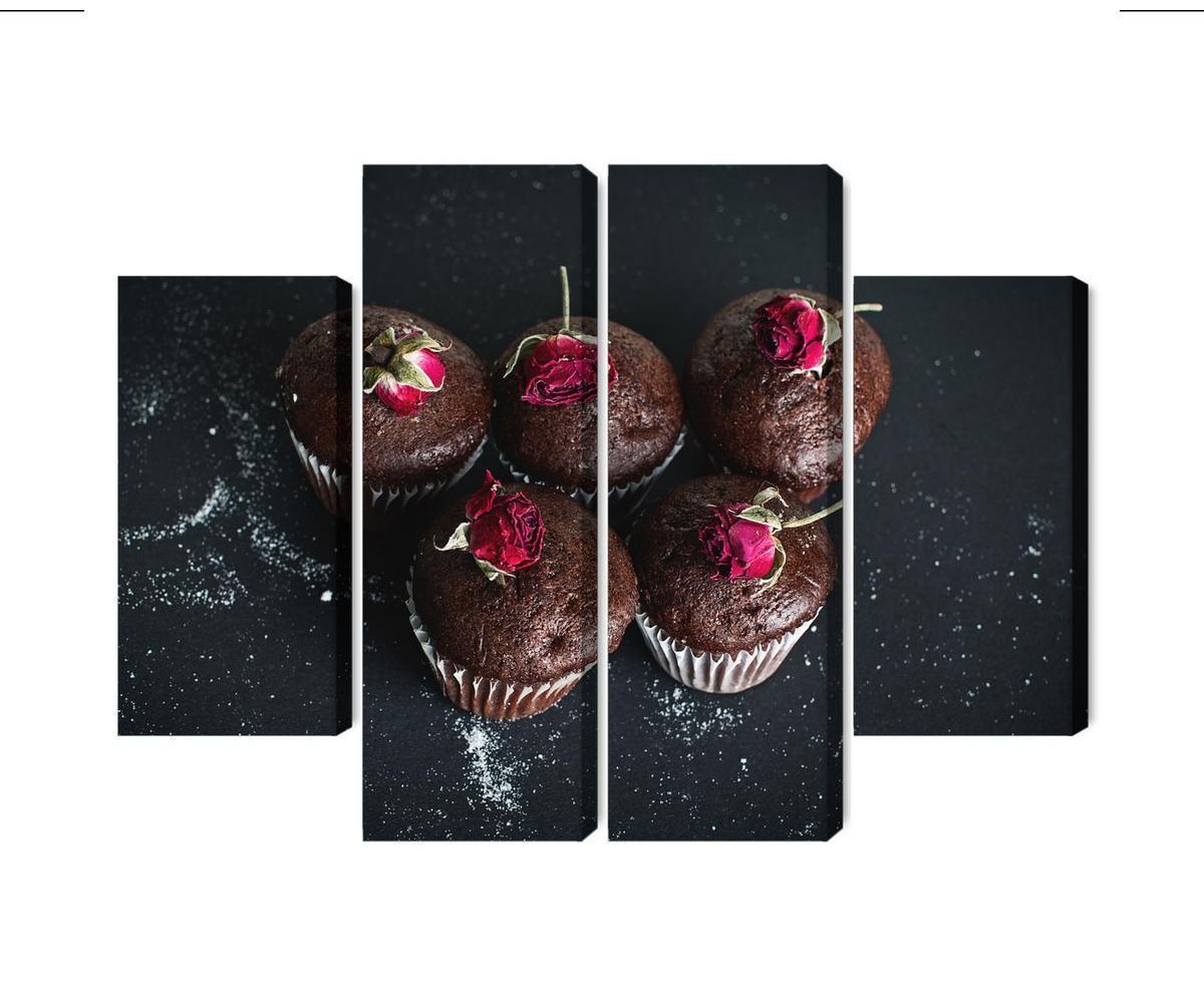Mehrteiliges Bild Schokoladenmuffins Mit Rosen